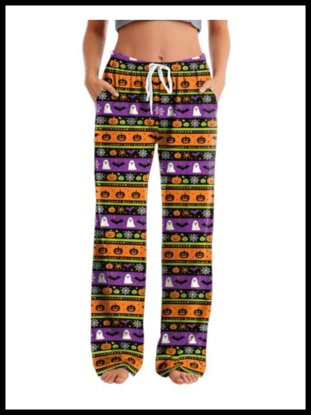 Wide Leg Halloween Pajama Pants with Pockets Drawstring Lounge Bottoms